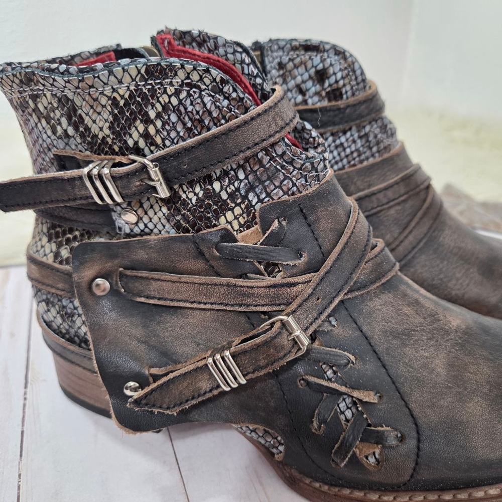 Freebird Belfast strappy ankle boots dark brown snake print distressed women's 8 - Picture 6 of 9